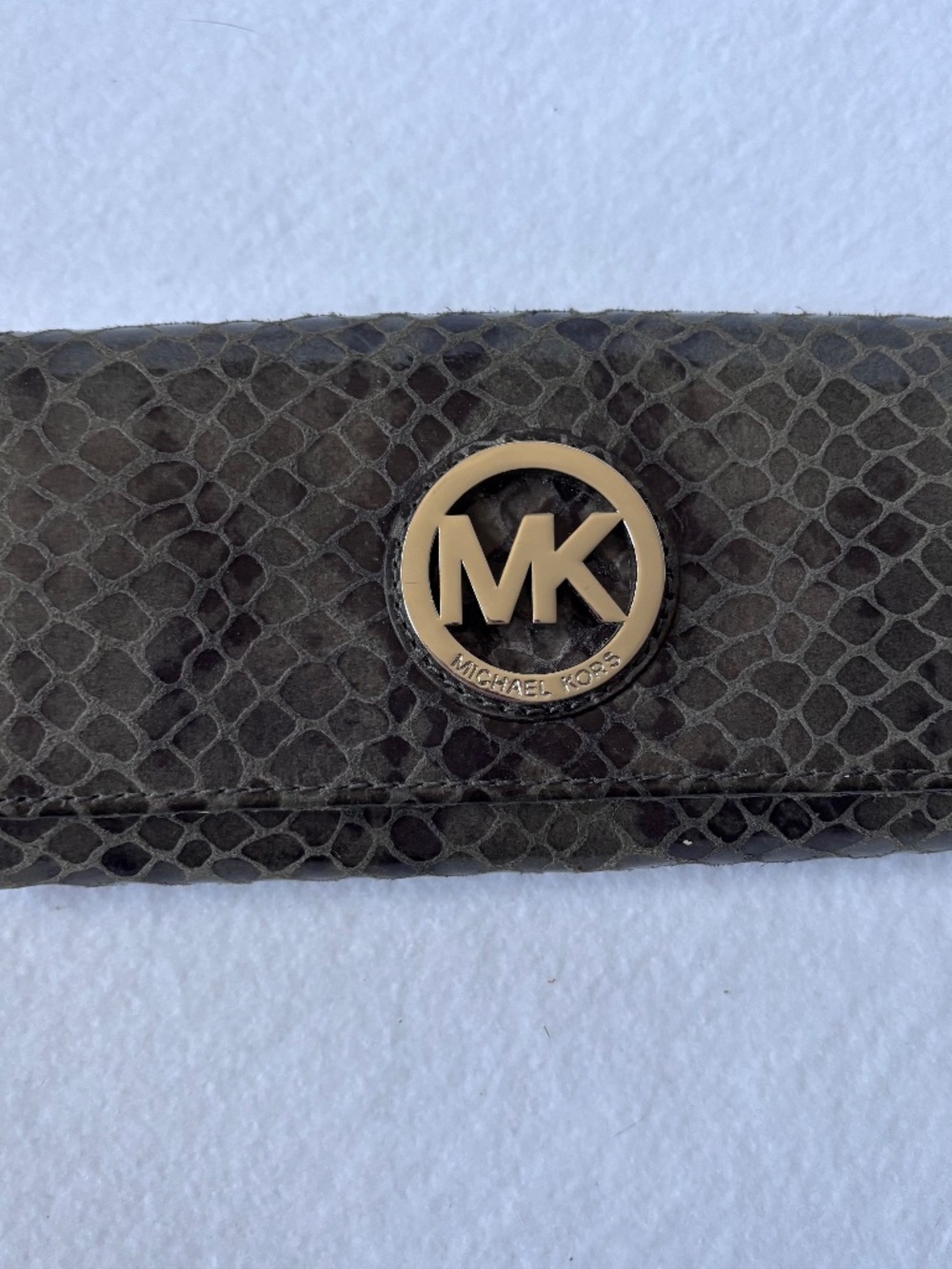 Michael Kors Fulton Flap Continental Wallet Python Embossed Gray Leather Silver